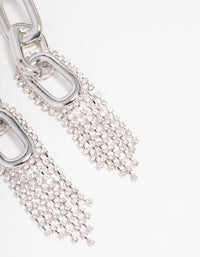 Rhodium Chain Diamante Cup Chain Drop Earrings - link has visual effect only