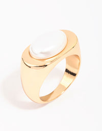 Gold Oval Pearl Signet Ring - link has visual effect only