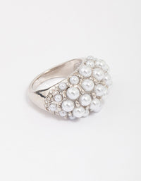 Rhodium Domed Pearl Cocktail Ring - link has visual effect only