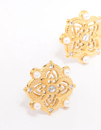 Waterproof Gold Plated Stainless Steel Diamante & Pearl Boho Stud Earrings - link has visual effect only