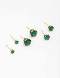 Waterproof Gold Plated Stainless Steel Graduating Emerald Cubic Zirconia Earring 3-Pack - link has visual effect only