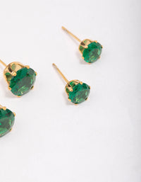 Waterproof Gold Plated Stainless Steel Graduating Emerald Cubic Zirconia Earring 3-Pack - link has visual effect only