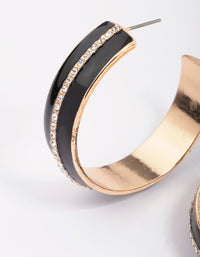 Gold & Black Small Diamante Hoop Earrings - link has visual effect only