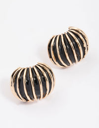 Gold & Black Ribbed Small Stud Earrings - link has visual effect only