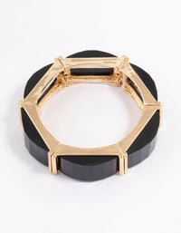 Black & Gold Rectangular Stretch Bracelet - link has visual effect only