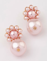 Gold Pink Flower & Pearl Drop Earrings - link has visual effect only