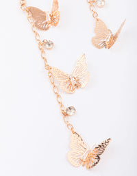 Gold Butterfly & Cubic Zirconia Droplet Chain Earrings - link has visual effect only