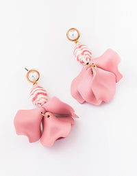 Gold Pink Petal & Beaded Drop Earrings - link has visual effect only