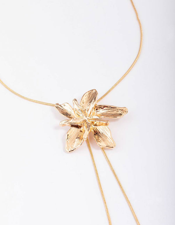 Gold Metal Flower Bolo Necklace