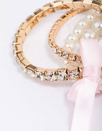 Gold & Pearl Beaded Bow Bracelet 4-Pack - link has visual effect only