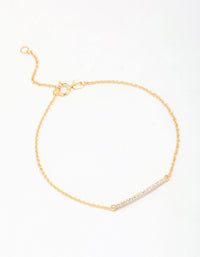 Gold Plated Sterling Silver Cubic Zirconia Fine Bar Chain Bracelet - link has visual effect only