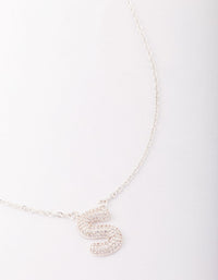 Letter S Silver Plated Brass  Pave Pendant Initial Necklace - link has visual effect only