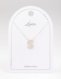 Letter S Silver Plated Brass  Pave Pendant Initial Necklace - link has visual effect only