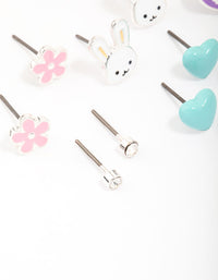 Kids Silver Easter Bunny & Heart Stud Earring 6-Pack - link has visual effect only