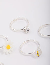 Kids Silver Daisy & Bumble Bee Ring 6-Pack - link has visual effect only