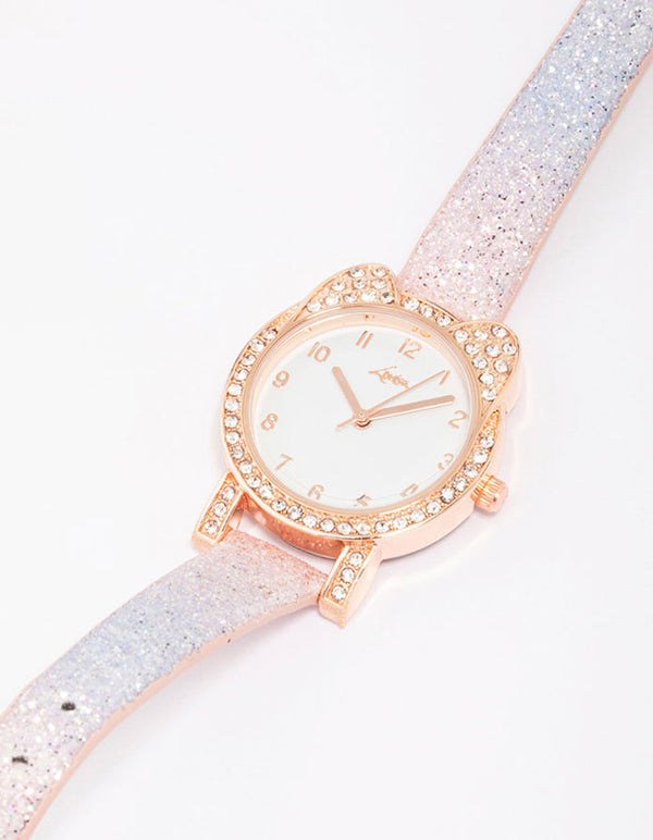 Kids Rose Gold Diamante Rainbow Watch