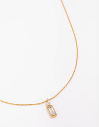 Waterproof Gold Plated Stainless Steel Thin Baguette Round Cubic Zirconia Pendant Necklace - link has visual effect only