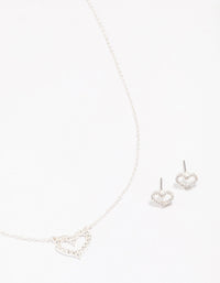 Silver Open Diamante Heart Jewellery Set - link has visual effect only