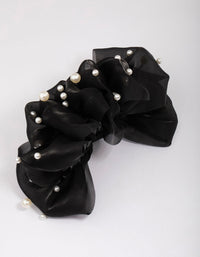 Black Large Chiffon Pearl Bow Hair Claw Clip - link has visual effect only