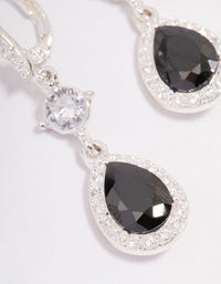 Rhodium Cubic Zirconia Black Pear Huggie Hoop Earrings - link has visual effect only