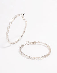 Silver Cubic Zirconia Baguette Stone Hoop Earrings - link has visual effect only