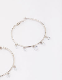 Rhodium Cubic Zirconia Dangle Hoop Earrings - link has visual effect only