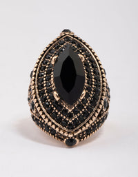 Gold & Black Grand Marquise Stone Statement Ring - link has visual effect only