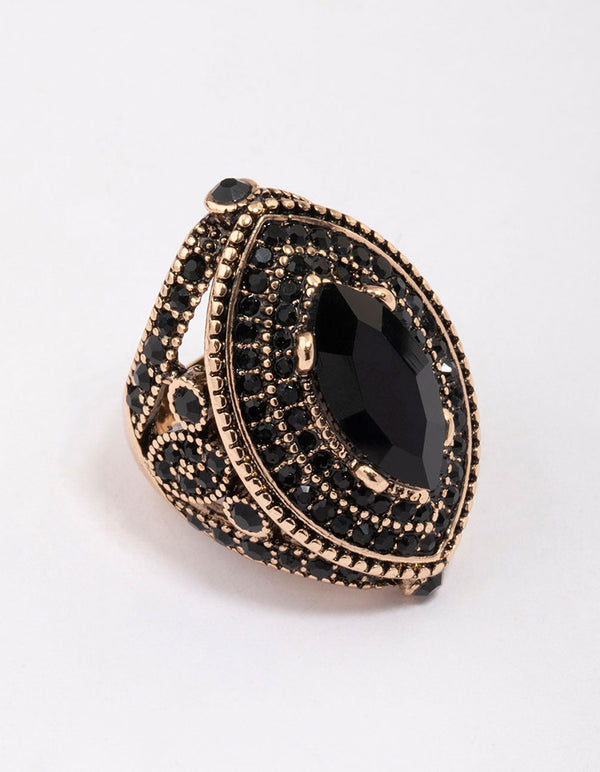 Gold & Black Grand Marquise Stone Statement Ring