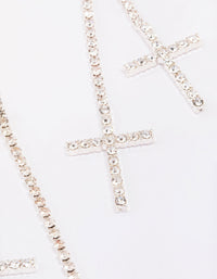 Silver Double Cross Cup Chain Drop Earrings - link has visual effect only