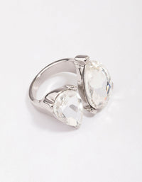 Rhodium Double Pear Crystal Ring - link has visual effect only