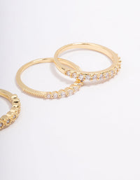 Gold Plated Cubic Zirconia Round Triple Stacking Ring - link has visual effect only