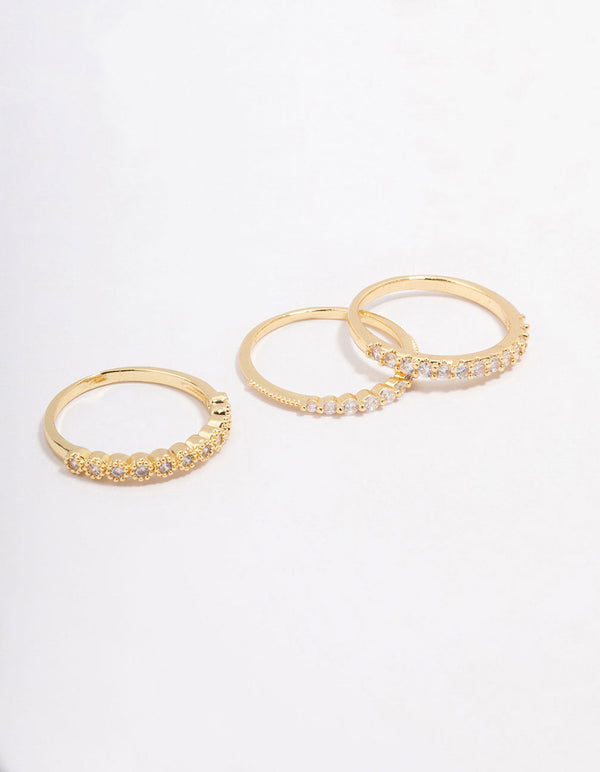 Gold Plated Cubic Zirconia Round Triple Stacking Ring