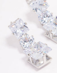 Silver Triple Cubic Zirconia Square Drop Earrings - link has visual effect only