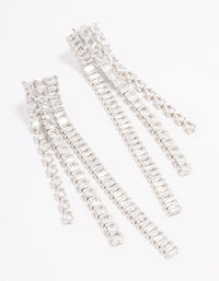 Silver Cubic Zirconia Diamante Triple Row Drop Earrings - link has visual effect only