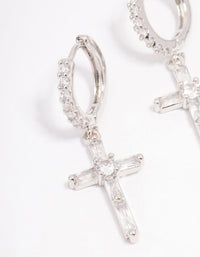 Rhodium Cubic Zirconia Cross Huggie Hoop Earrings - link has visual effect only