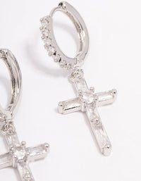 Rhodium Cubic Zirconia Cross Huggie Hoop Earrings - link has visual effect only