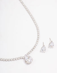 Rhodium Cubic Zirconia Teardrop Jewellery Set - link has visual effect only