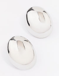 Rhodium Large Slide Oval Stud Earrings - link has visual effect only