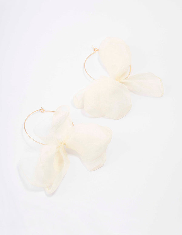 Gold & White Fine Petal Hoop Earrings