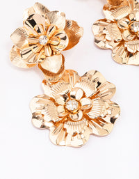 Gold Molten Double Flower Drop Earrings - link has visual effect only