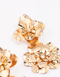 Gold Molten Double Flower Drop Earrings - link has visual effect only