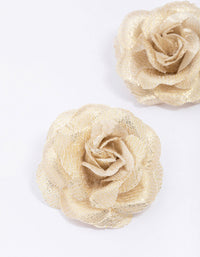 Gold Fabric Flower Statement Stud Earrings - link has visual effect only