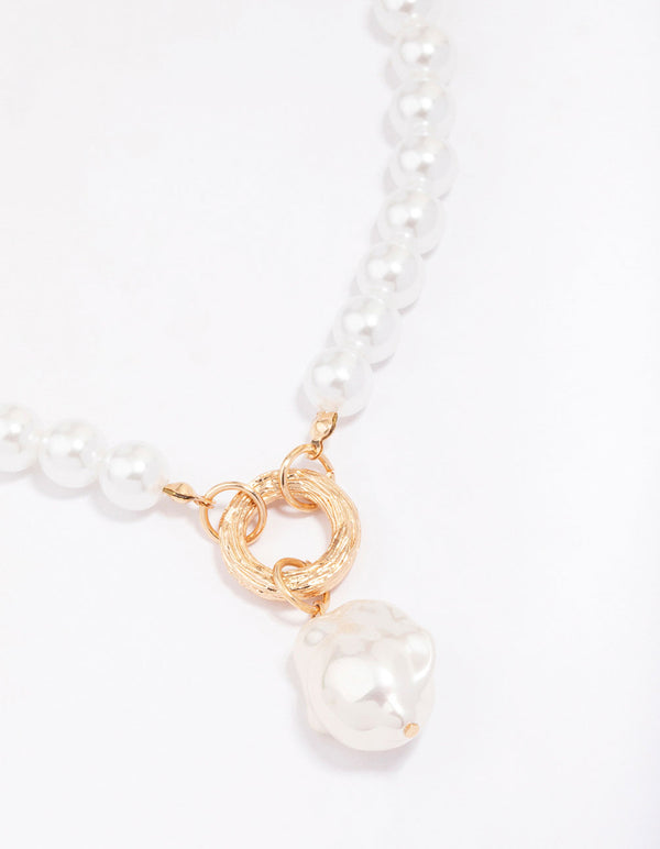 Gold Organic Pearl Pendant Necklace