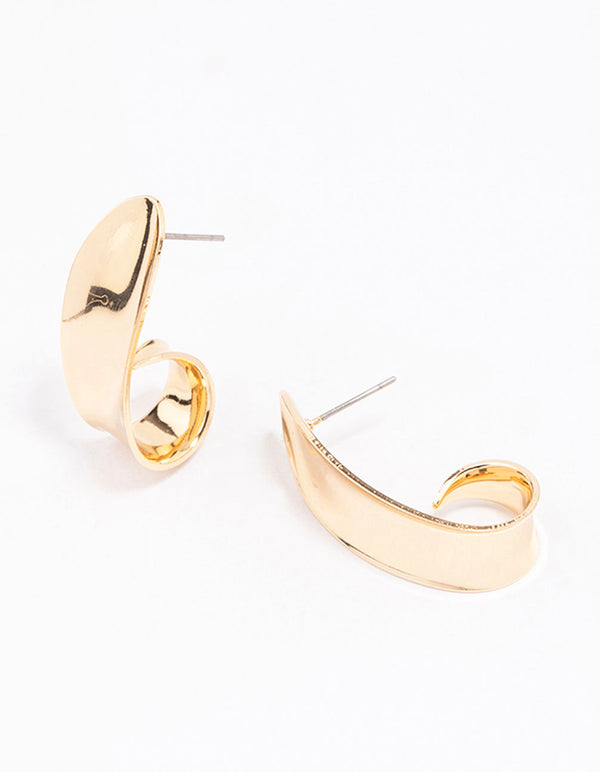 Gold Hammered Wide Hoop Earrings