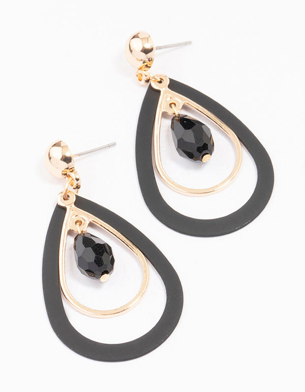 Gold Cut Out Teardrop Beaded Earrings