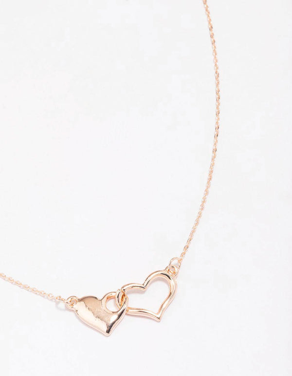 Rose Gold Solid Interlocking Heart Pendant Necklace