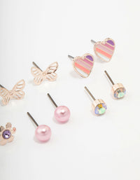 Kids Rose Gold Heart & Butterfly Stud Earring Pack - link has visual effect only