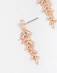 Rose Gold Plated Cubic Zirconia Dainty Leaf Drop Earrings - link has visual effect only