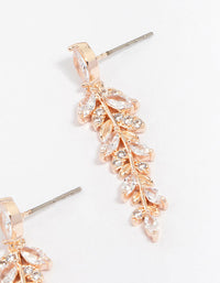 Rose Gold Plated Cubic Zirconia Dainty Leaf Drop Earrings - link has visual effect only