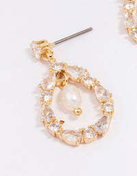 Gold Plated Marquise Encased Pearl Drop Earrings - link has visual effect only